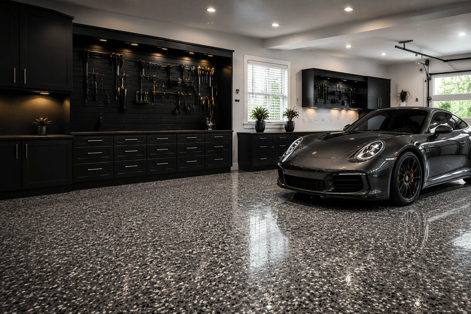 Premium finished garage with a protected coating floor