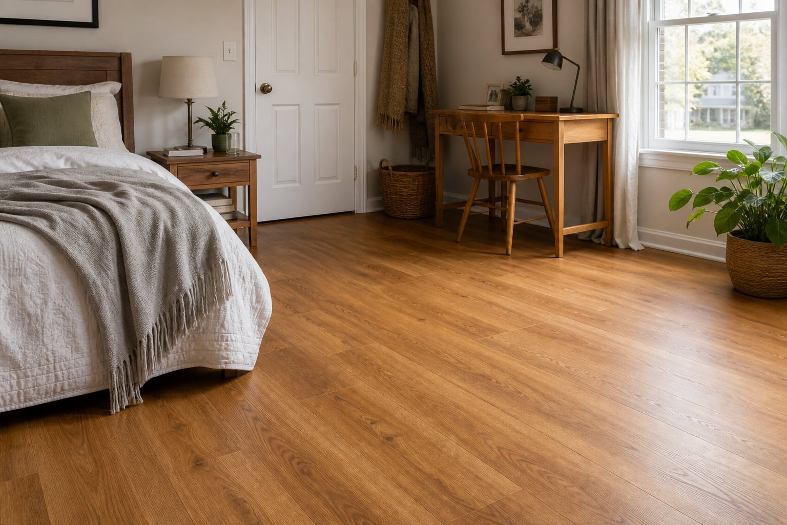 Laminate-style flooring in a finished residential interior