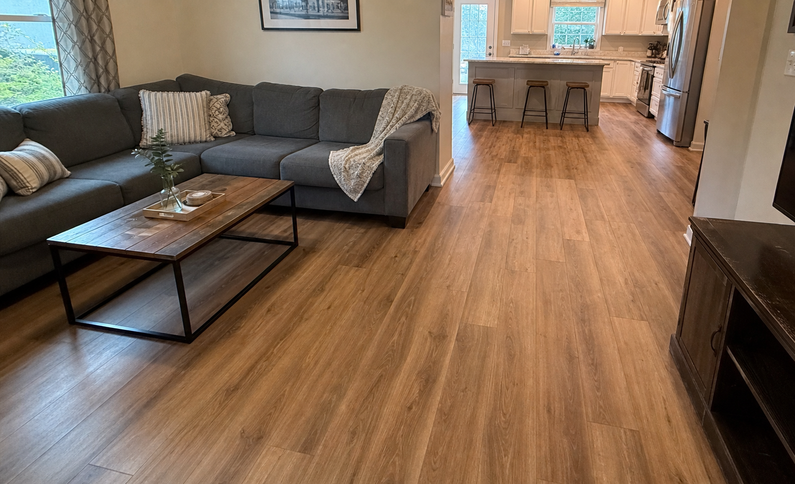 Luxury vinyl plank flooring in a finished residential interior